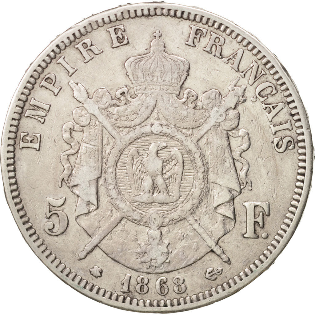 France, Napoleon III, Napoléon III, 5 Francs, 1868, Paris, VF(30-35), Silver