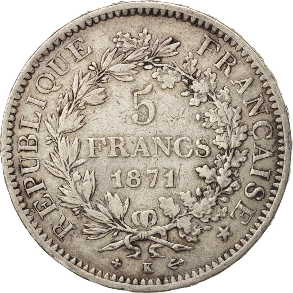 Coin, France, Hercule, 5 Francs, 1871, Bordeaux, VF(30-35), Silver, KM:820.2