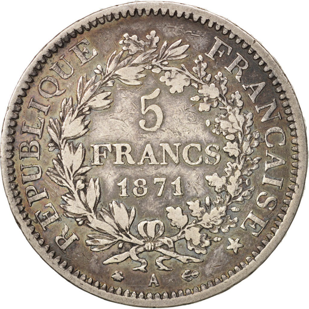 France, Hercule, 5 Francs, 1871, Paris, VF(30-35), Silver, KM:820.1, Gadoury:745