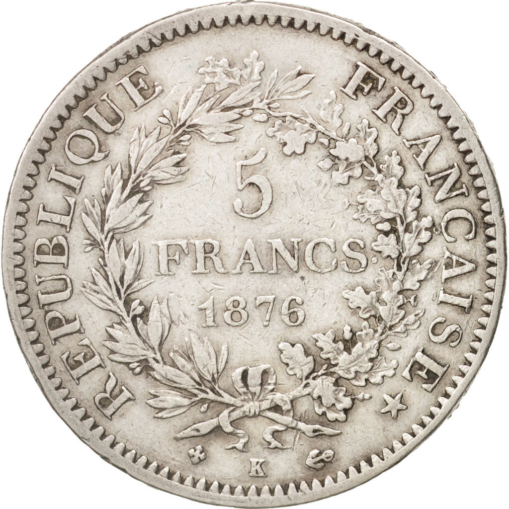 Coin, France, Hercule, 5 Francs, 1876, Bordeaux, EF(40-45), Silver, KM:820.2