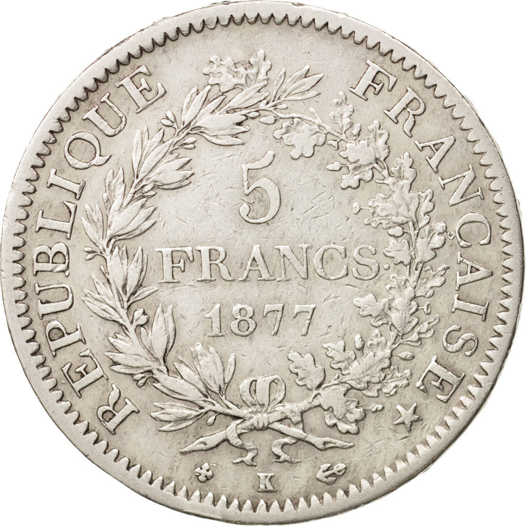 France, Hercule, 5 Francs, 1877, Bordeaux, VF(30-35), Silver, KM:820.2