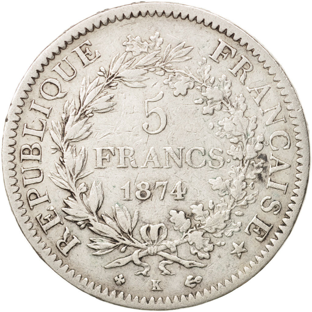 Coin, France, Hercule, 5 Francs, 1874, Bordeaux, VF(30-35), Silver, KM:820.2