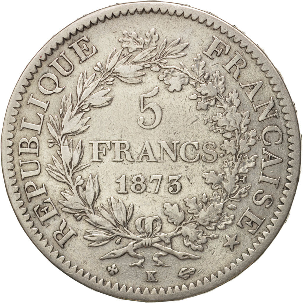 Coin, France, Hercule, 5 Francs, 1873, Bordeaux, EF(40-45), Silver, KM:820.2