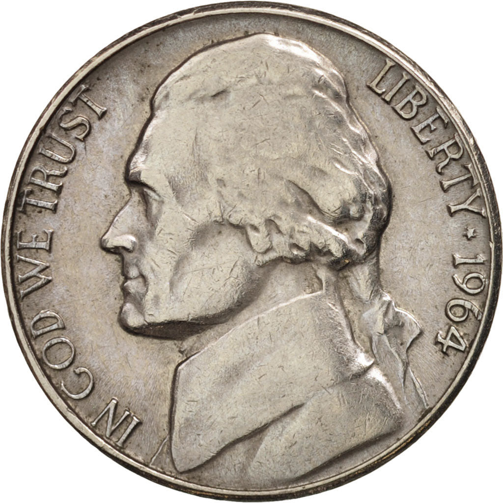 Coin, United States, Jefferson Nickel, 5 Cents, 1964, U.S. Mint, Philadelphia