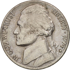 Coin, United States, Jefferson Nickel, 5 Cents, 1974, U.S. Mint, Denver