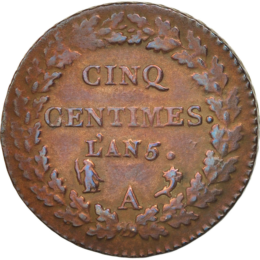 France, Dupré, 5 Centimes, 1796, Paris, EF(40-45), Bronze, KM:635.1