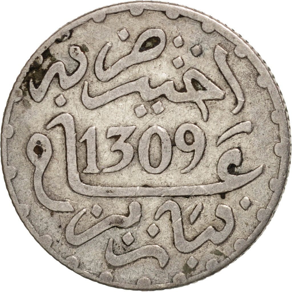 Morocco, Moulay al-Hasan I, 1/2 Dirham, 1891, Paris, VF(30-35), Silver, KM:4