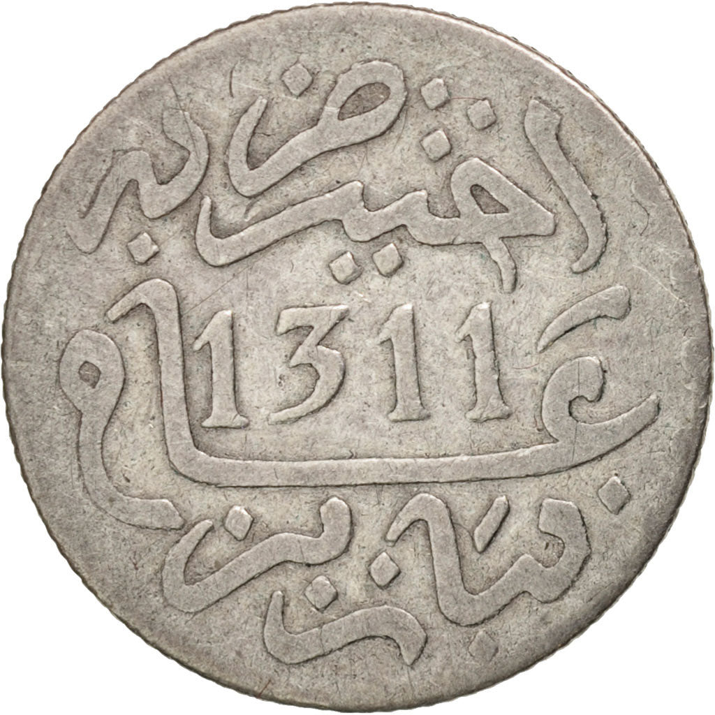 Morocco, Moulay al-Hasan I, 1/2 Dirham, 1893, Paris, VF(20-25), Silver, KM:4