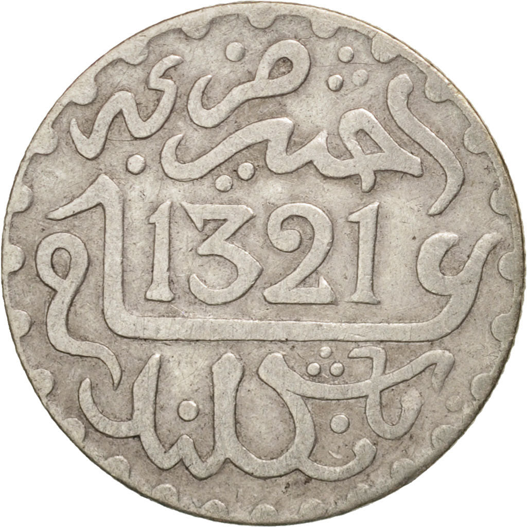 Morocco, 'Abd al-Aziz, 1/20 Rial, 1/2 Dirham, 1903, EF(40-45), Silver, KM:18.1