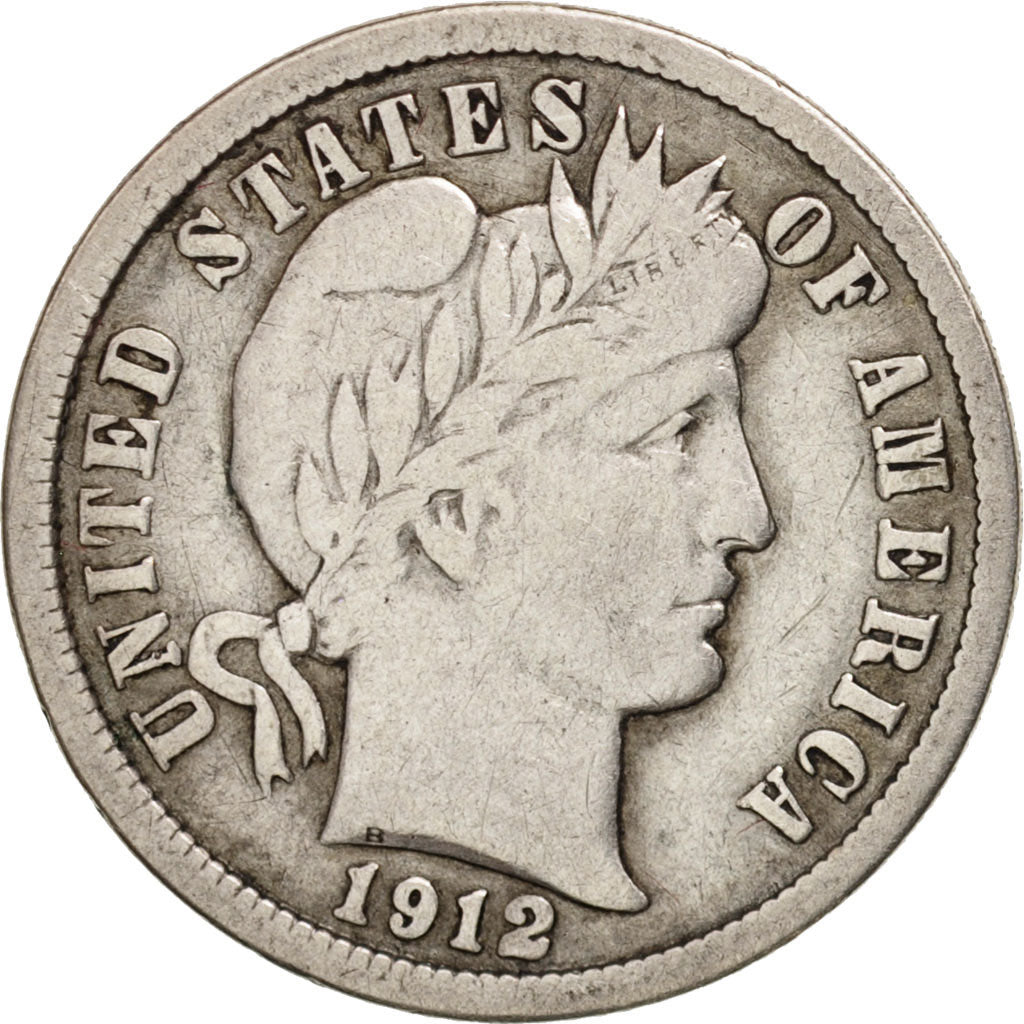 Monnaie, États-Unis, Barber Dime, Dime, 1912, U.S. Mint, Philadelphie, TB+