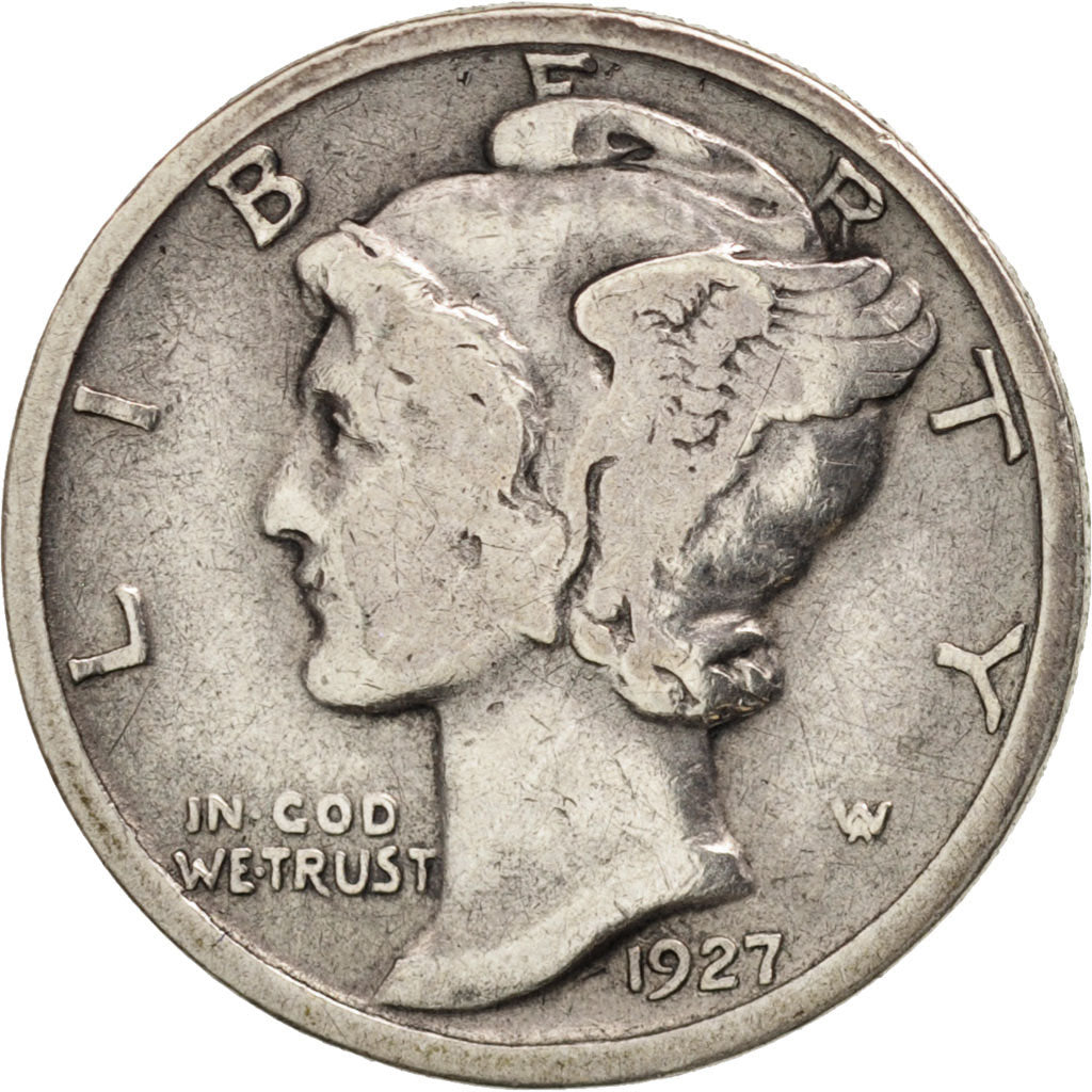 United States, Mercury Dime, Dime, 1927, U.S. Mint, Philadelphia, VF(20-25)