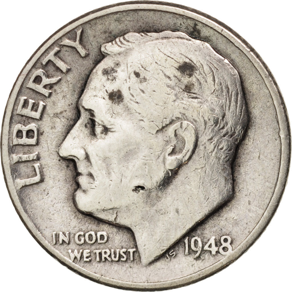 Coin, United States, Roosevelt Dime, Dime, 1948, U.S. Mint, Philadelphia