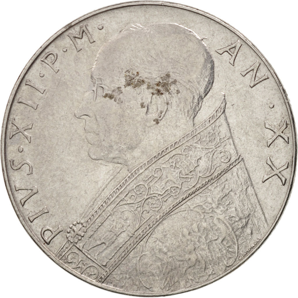 VATICAN CITY, Pius XII, 100 Lire, 1958, Roma, AU(50-53), Stainless Steel, KM:55