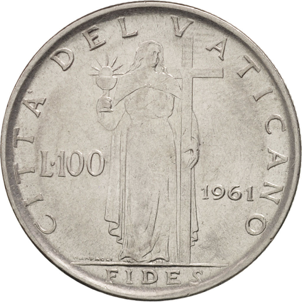 CITTÀ DEL VATICANO, John XXIII, 100 Lire, 1961, Roma, BB+, Acciaio inossidab...