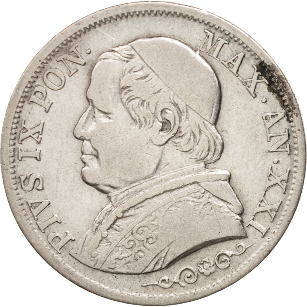 ITALIAN STATES, PAPAL STATES, Pius IX, Lira, 1866, Rome, VF(30-35), Silver