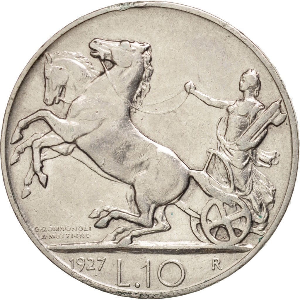 Italy, Vittorio Emanuele III, 10 Lire, 1927, Rome, EF(40-45), Silver, KM:68.1