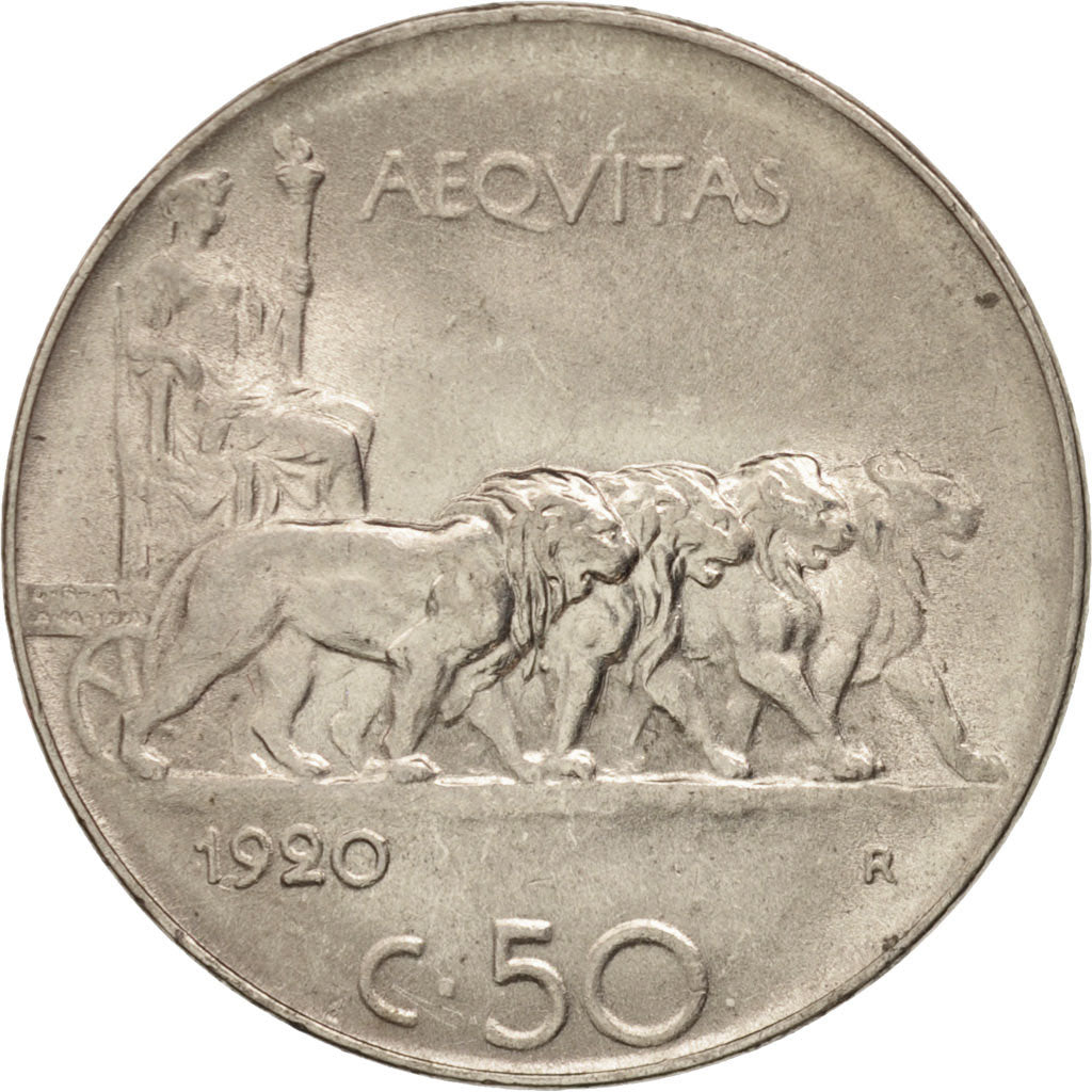 Italy, Vittorio Emanuele III, 50 Centesimi, 1920, Rome, MS(60-62), Nickel