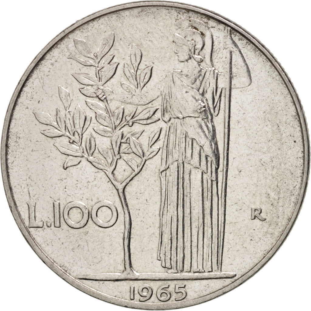 Italy, 100 Lire, 1965, Rome, AU(50-53), Stainless Steel, KM:96.1