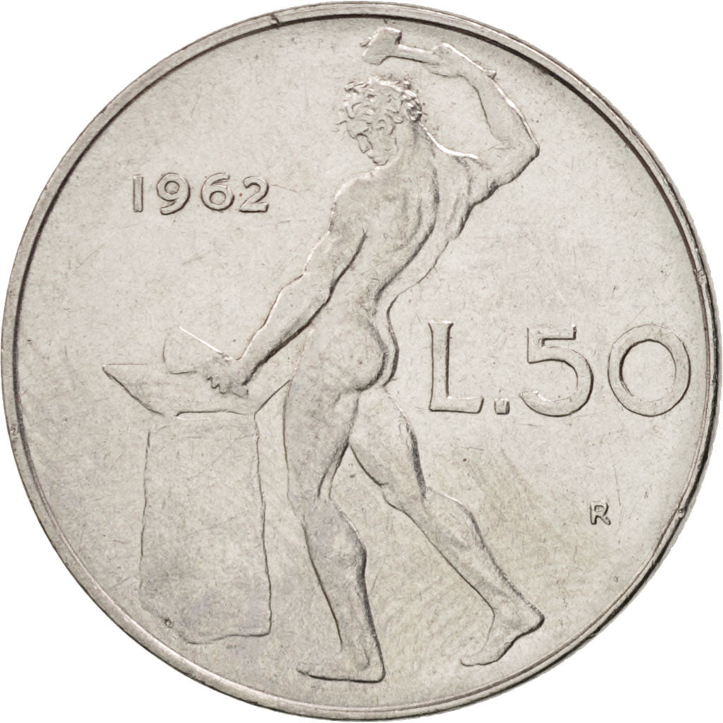 Italy, 50 Lire, 1962, Rome, AU(50-53), Stainless Steel, KM:95.1
