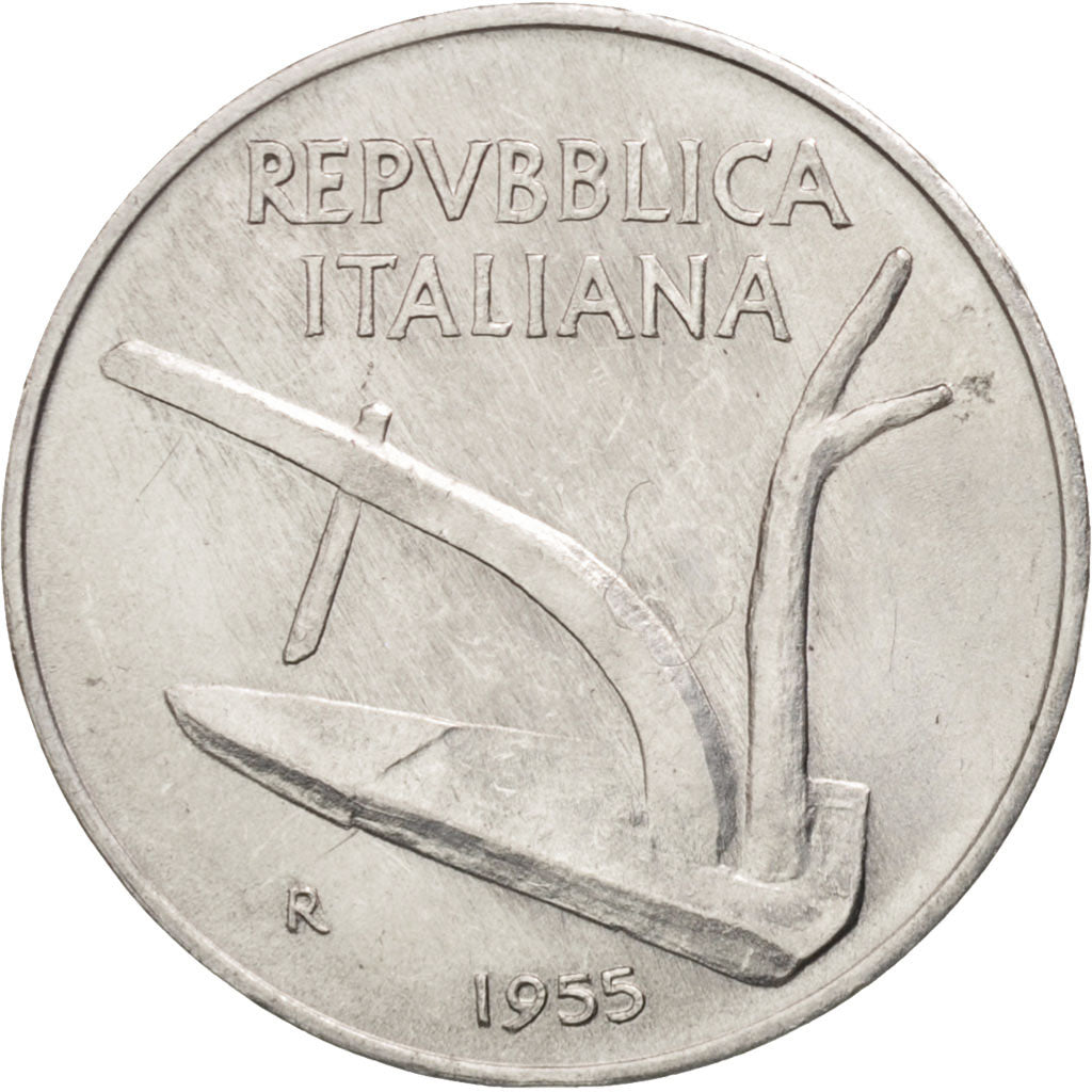 Coin, Italy, 10 Lire, 1955, Rome, MS(63), Aluminum, KM:93