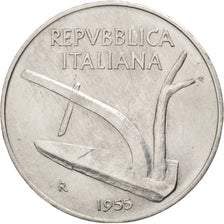 Coin, Italy, 10 Lire, 1955, Rome, MS(63), Aluminum, KM:93