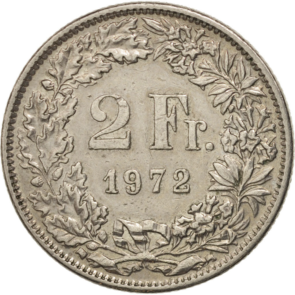 Moneta, Svizzera, 2 Francs, 1972, Bern, BB+, Rame-nichel, KM:21a.1
