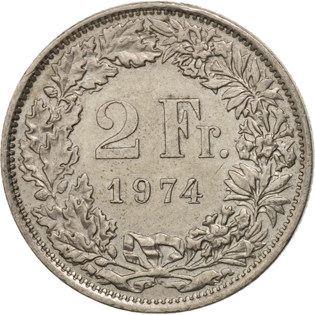 Coin, Switzerland, 2 Francs, 1974, Bern, AU(50-53), Copper-nickel, KM:21a.1