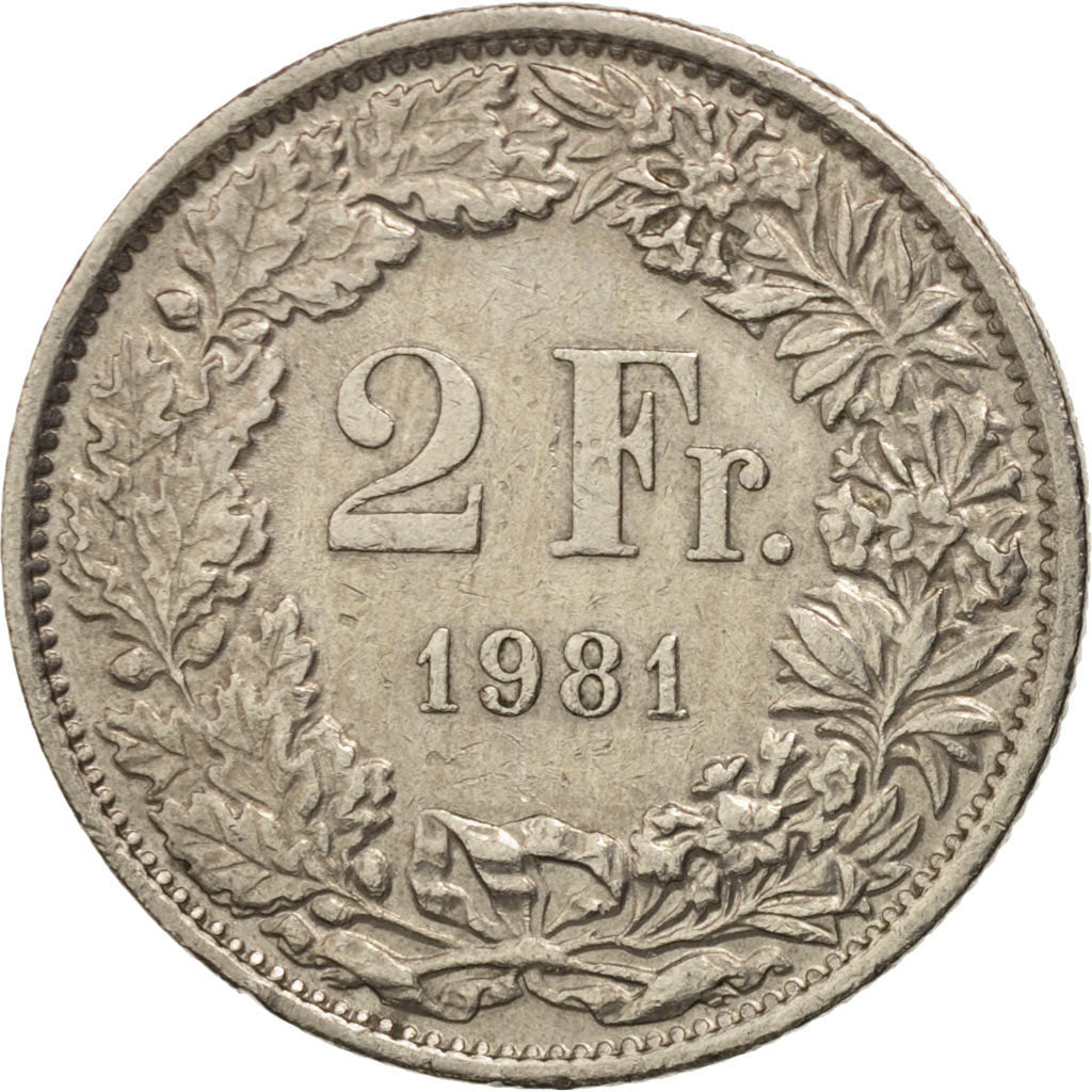 Coin, Switzerland, 2 Francs, 1981, Bern, EF(40-45), Copper-nickel, KM:21a.1