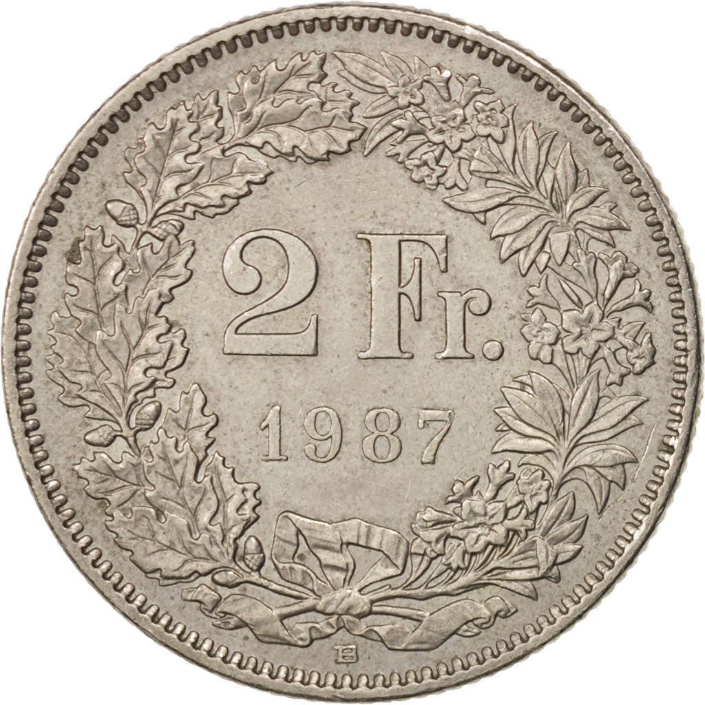 Coin, Switzerland, 2 Francs, 1987, Bern, AU(50-53), Copper-nickel, KM:21a.3