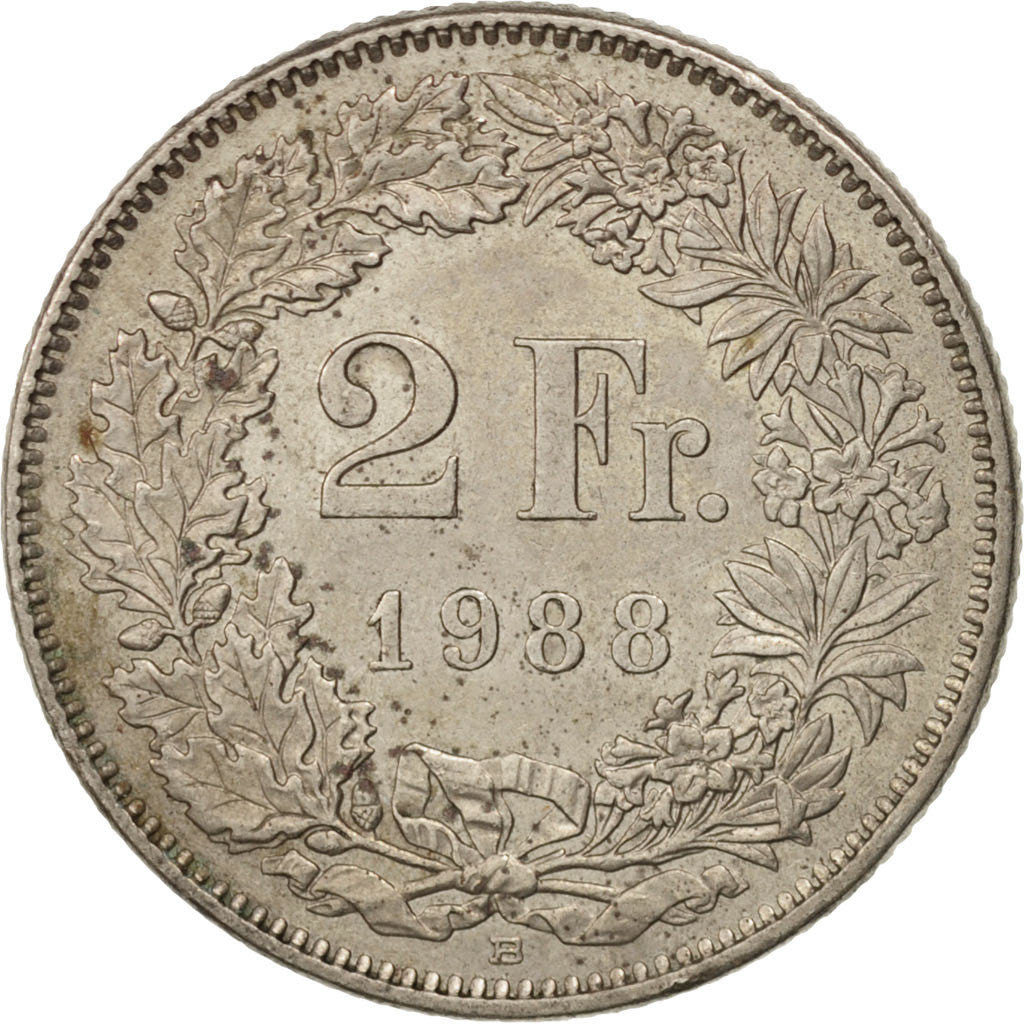 Moneta, Svizzera, 2 Francs, 1988, Bern, MB+, Rame-nichel, KM:21a.3