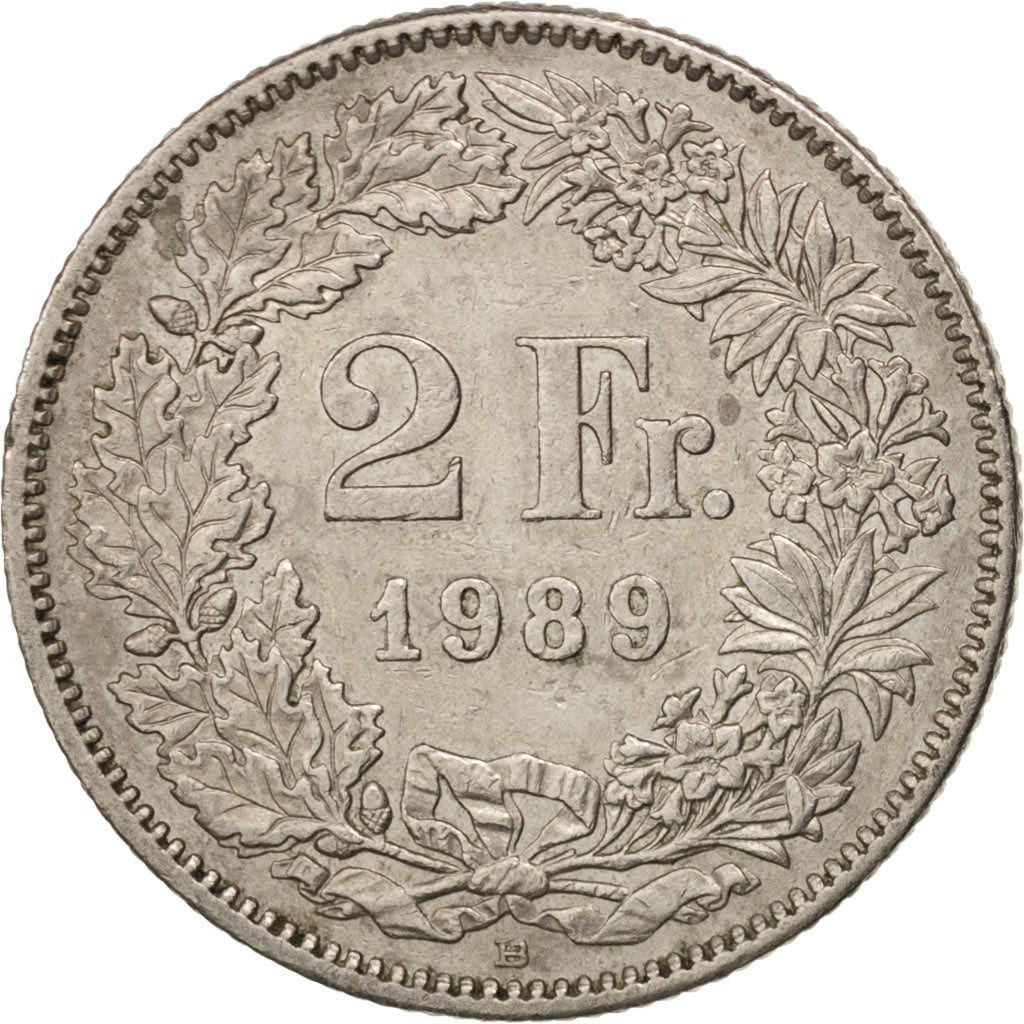 Coin, Switzerland, 2 Francs, 1989, Bern, EF(40-45), Copper-nickel, KM:21a.3