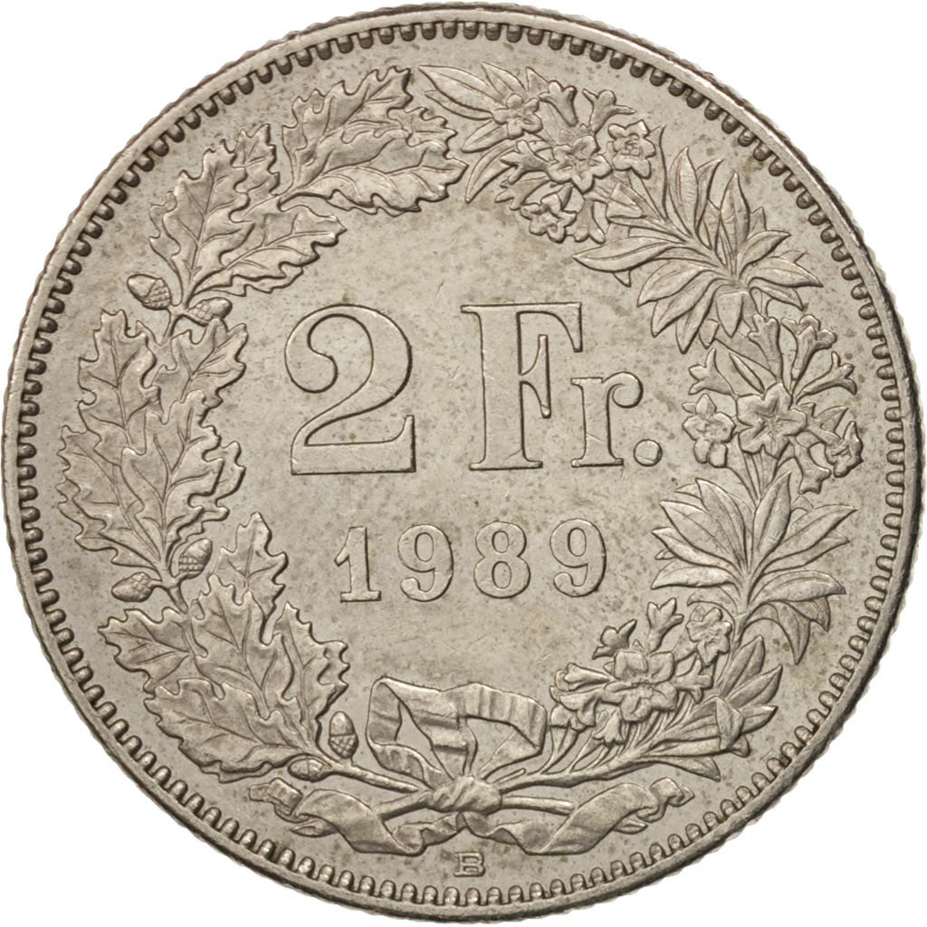 Coin, Switzerland, 2 Francs, 1989, Bern, AU(50-53), Copper-nickel, KM:21a.3