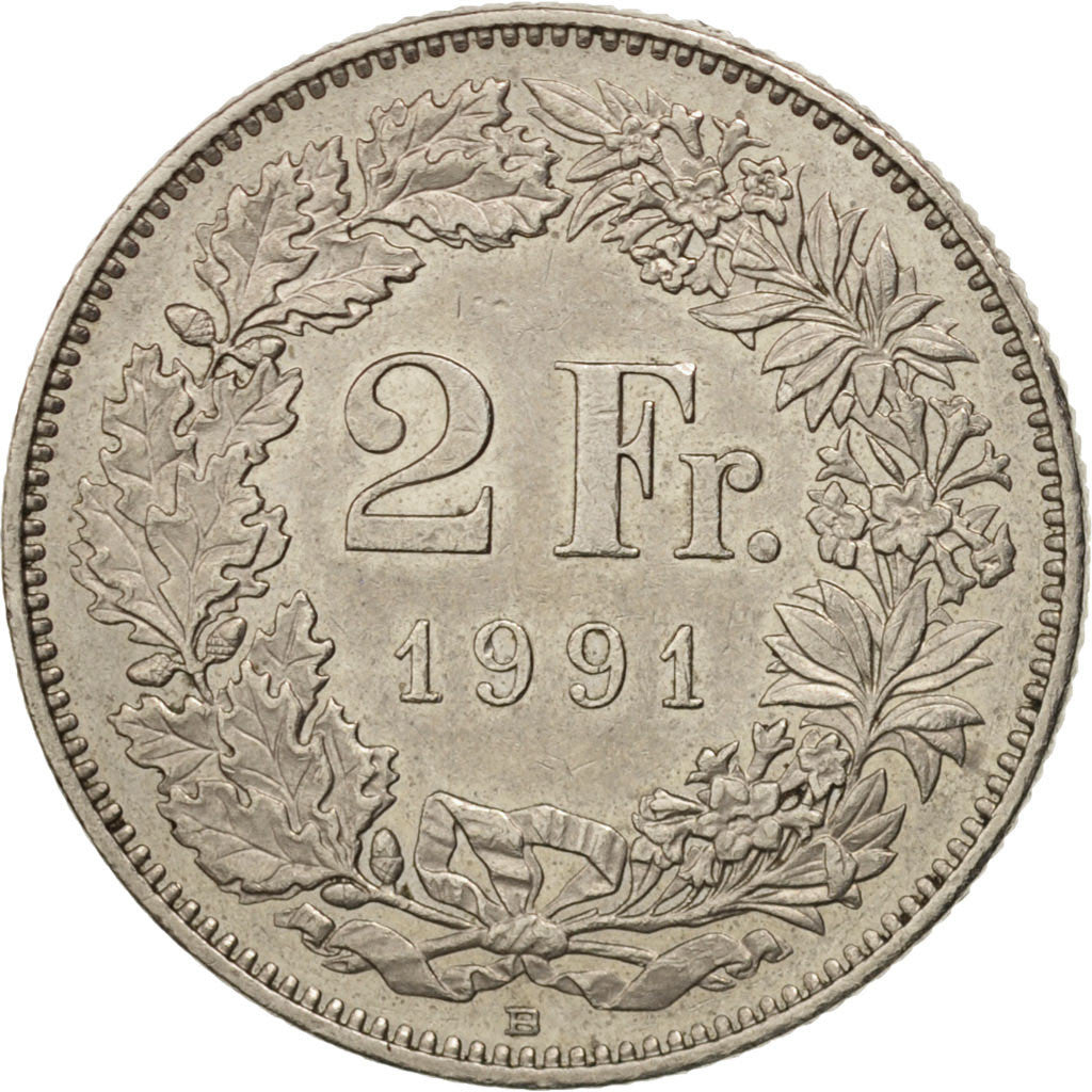 Coin, Switzerland, 2 Francs, 1991, Bern, AU(50-53), Copper-nickel, KM:21a.3