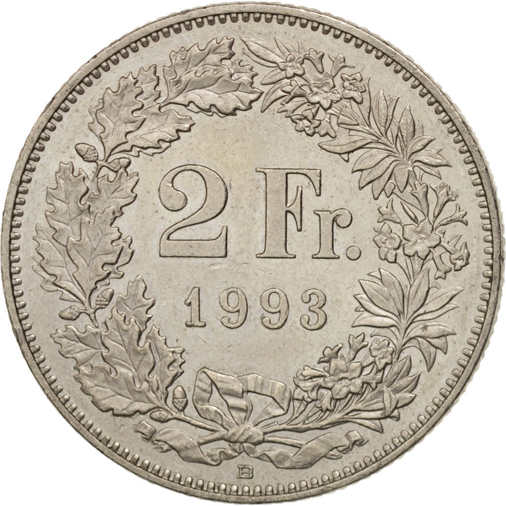 Coin, Switzerland, 2 Francs, 1993, Bern, AU(55-58), Copper-nickel, KM:21a.3