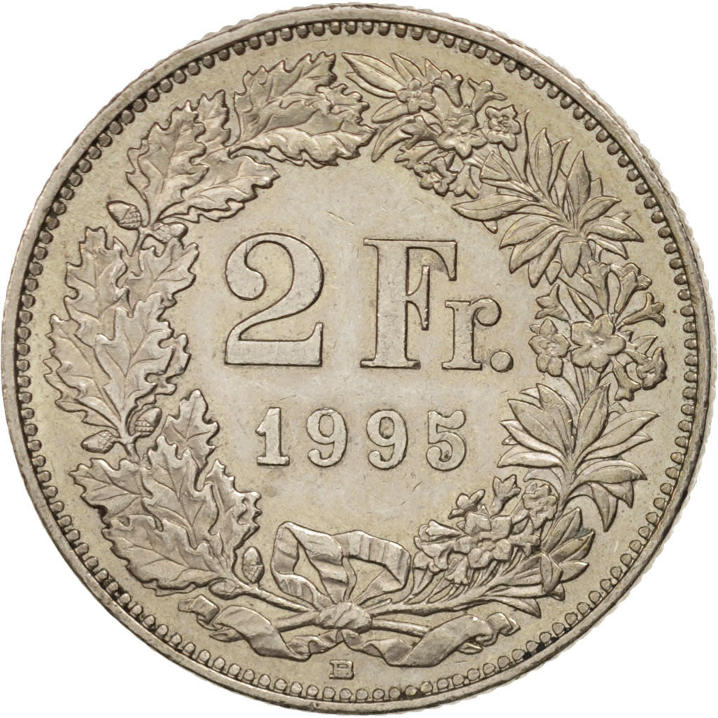 Coin, Switzerland, 2 Francs, 1995, Bern, AU(55-58), Copper-nickel, KM:21a.3