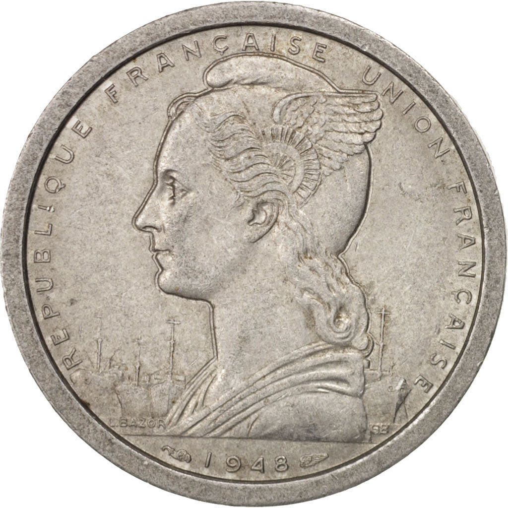 Madagascar, 2 Francs, 1948, Paris, AU(50-53), Aluminum, KM:4