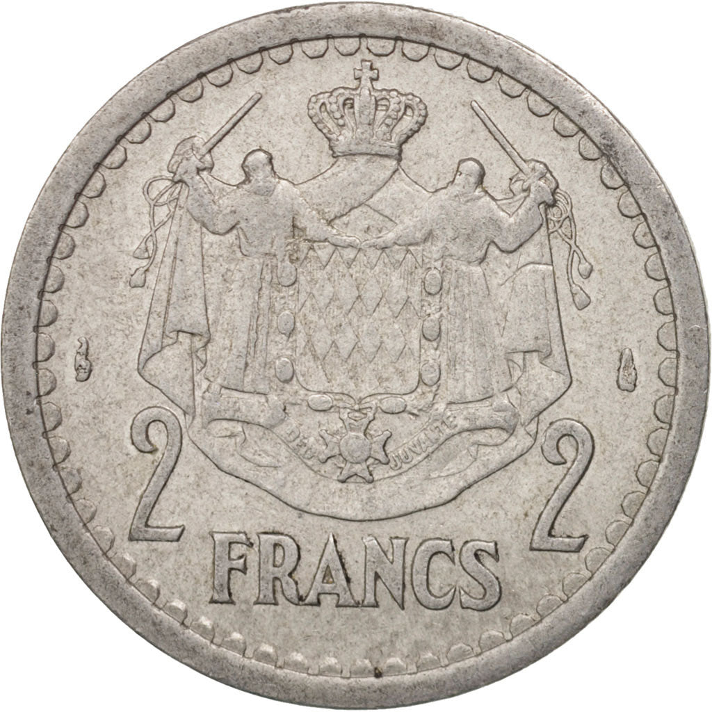 Coin, Monaco, Louis II, 2 Francs, 1943, AU(50-53), Aluminum, KM:121
