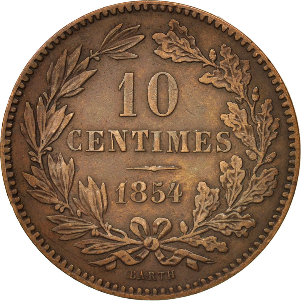 Lussemburgo, William III, 10 Centimes, 1854, Utrecht, BB+, Bronzo, KM:23.1