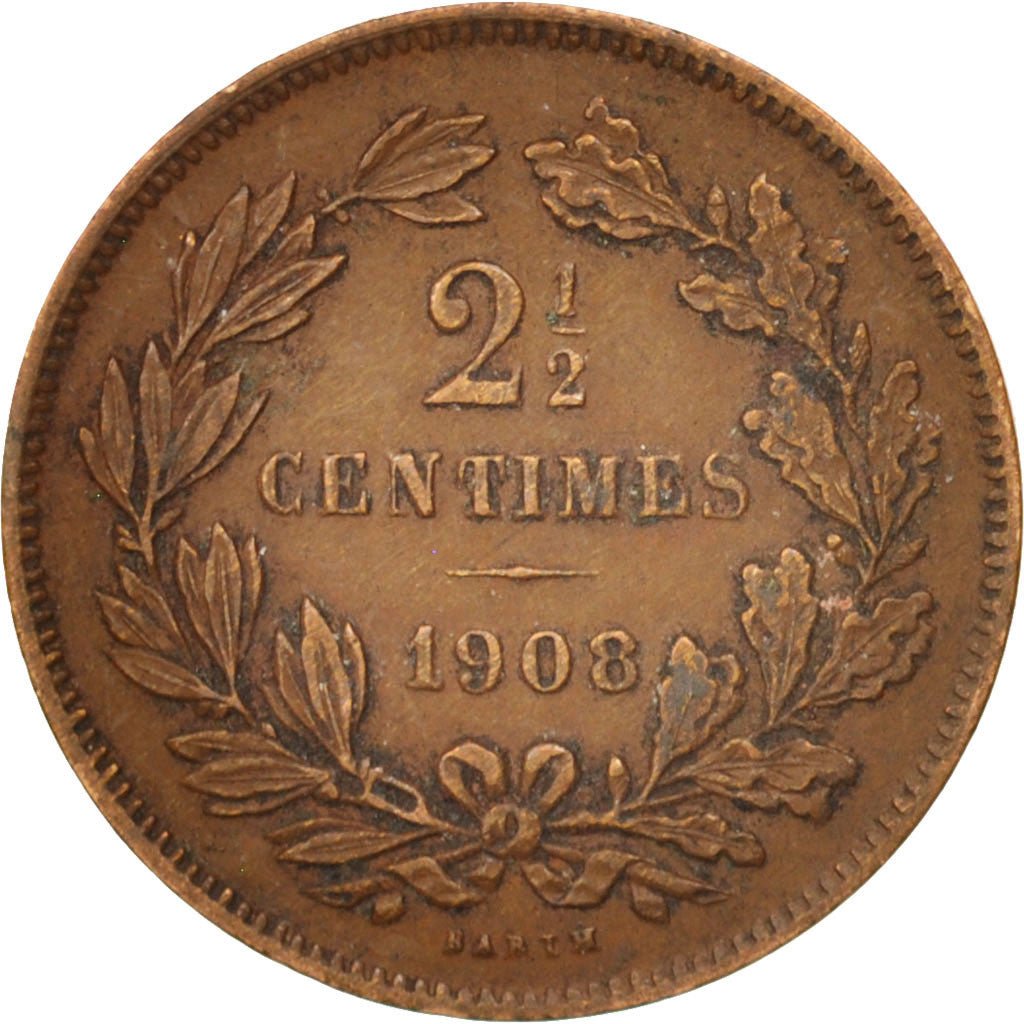 Luxembourg, William III, 2-1/2 Centimes, 1908, Utrecht, AU(50-53), Bronze, KM:21