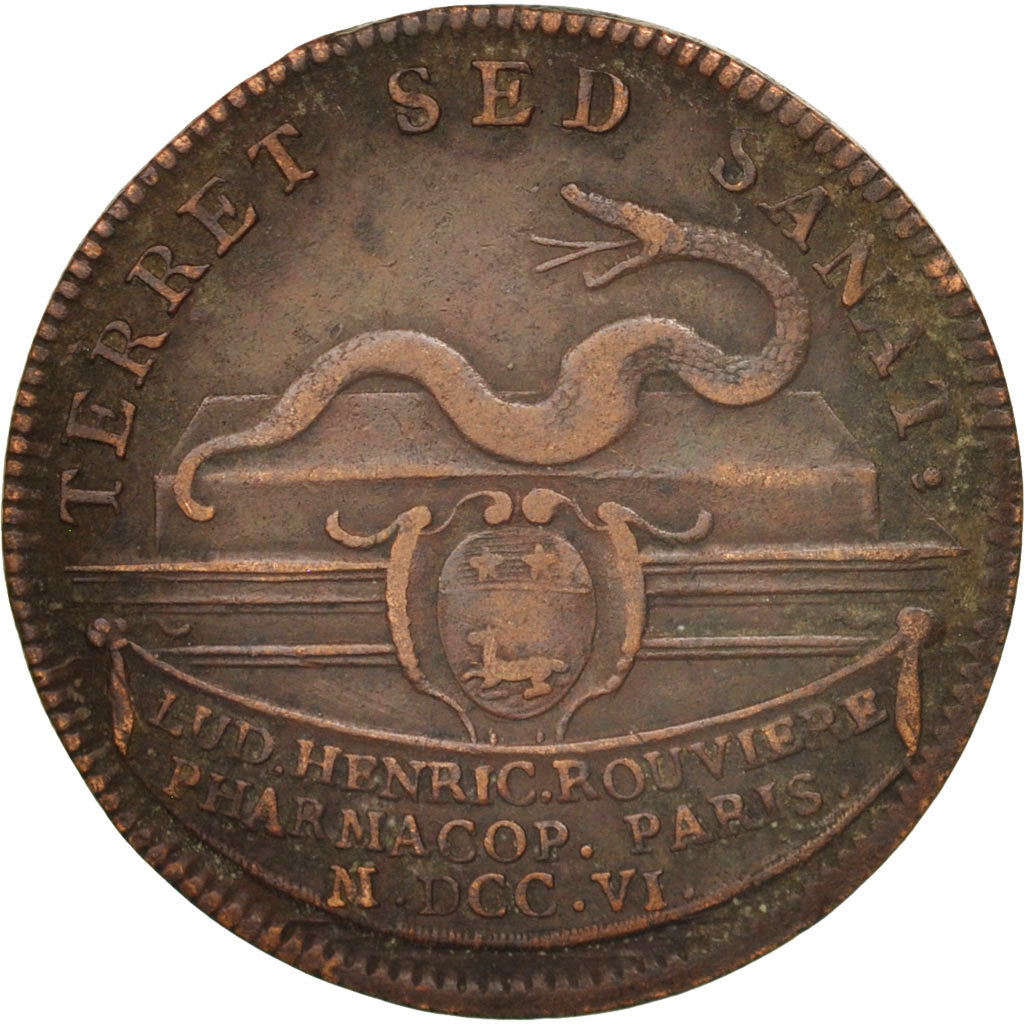 France, Token, Medicine, Henri Rouviere, Pharmacien, 1706, VF(30-35), Copper