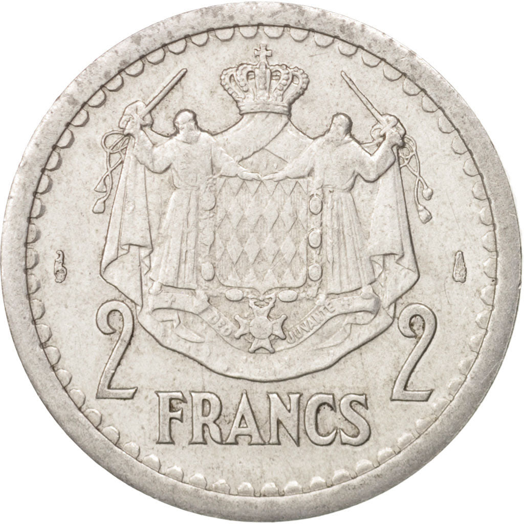 Monaco, Louis II, 2 Francs, 1943, AU(50-53), Aluminum, KM:121