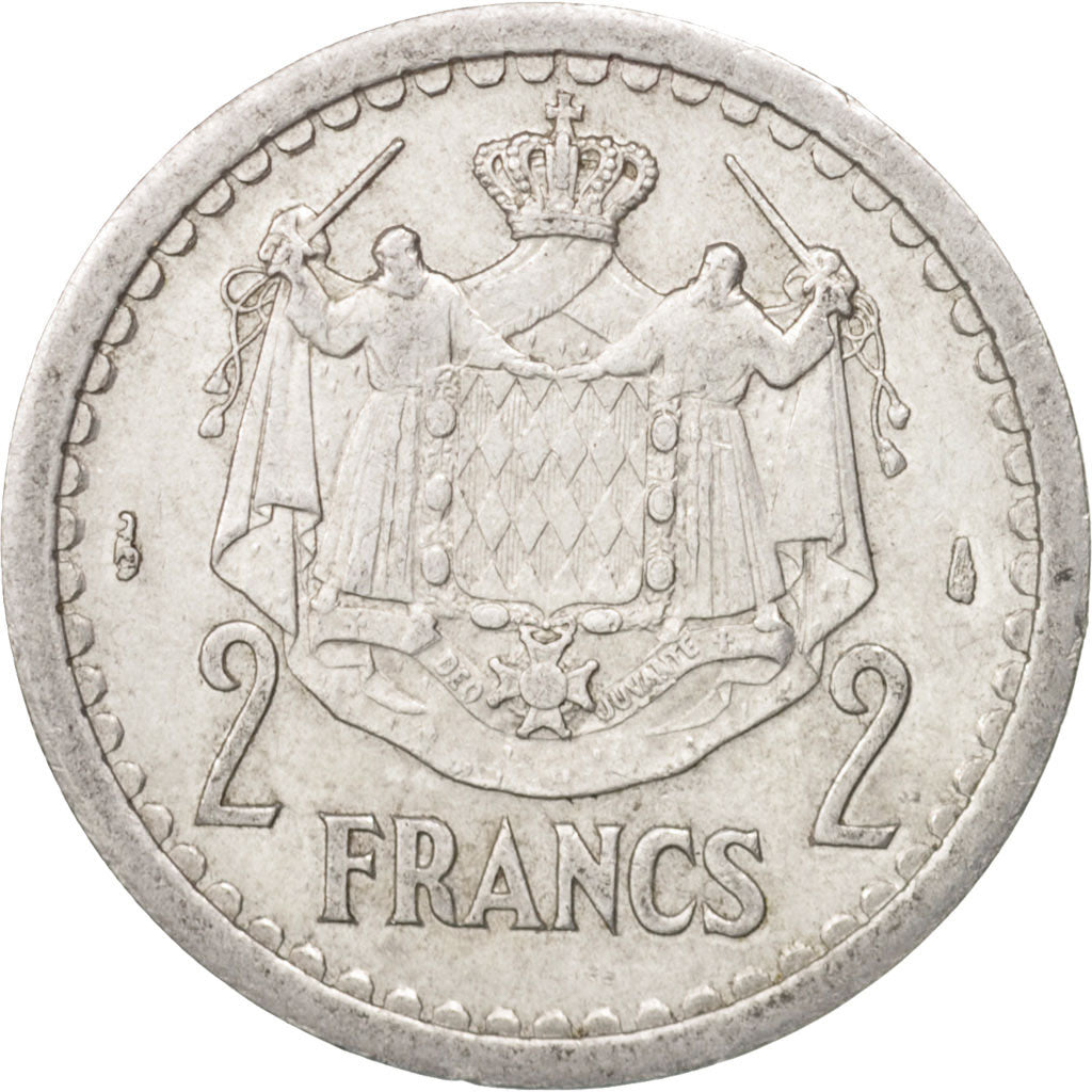 Monaco, Louis II, 2 Francs, 1943, AU(55-58), Aluminum, KM:121