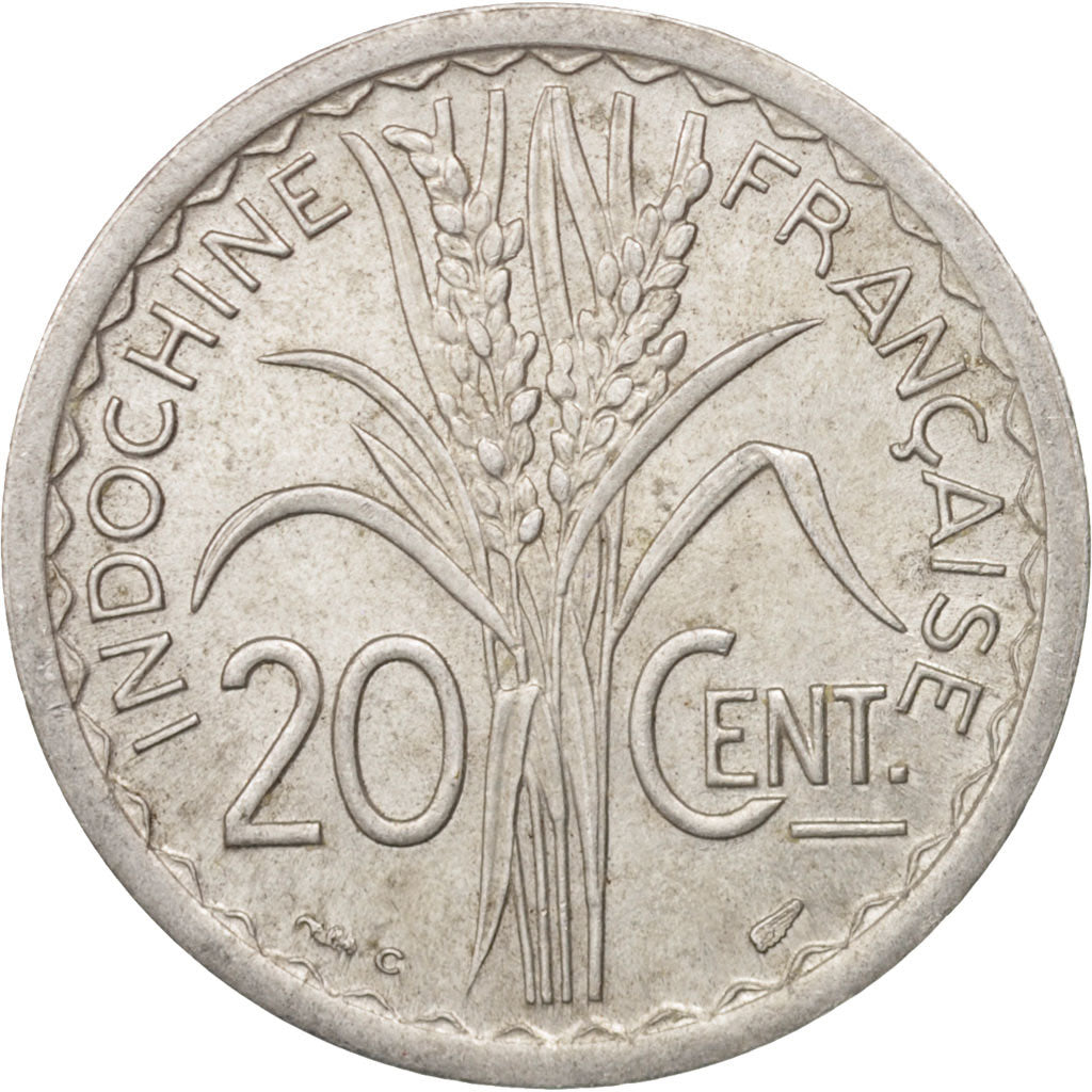 FRENCH INDO-CHINA, 20 Cents, 1945, Castelsarrasin, EF(40-45), Aluminum