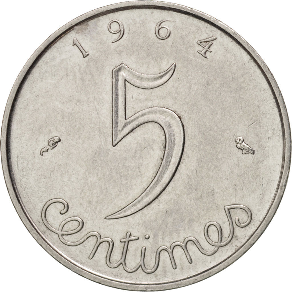 Moneda, Francia, Épi, 5 Centimes, 1964, Paris, EBC, Acero inoxidable, KM:927