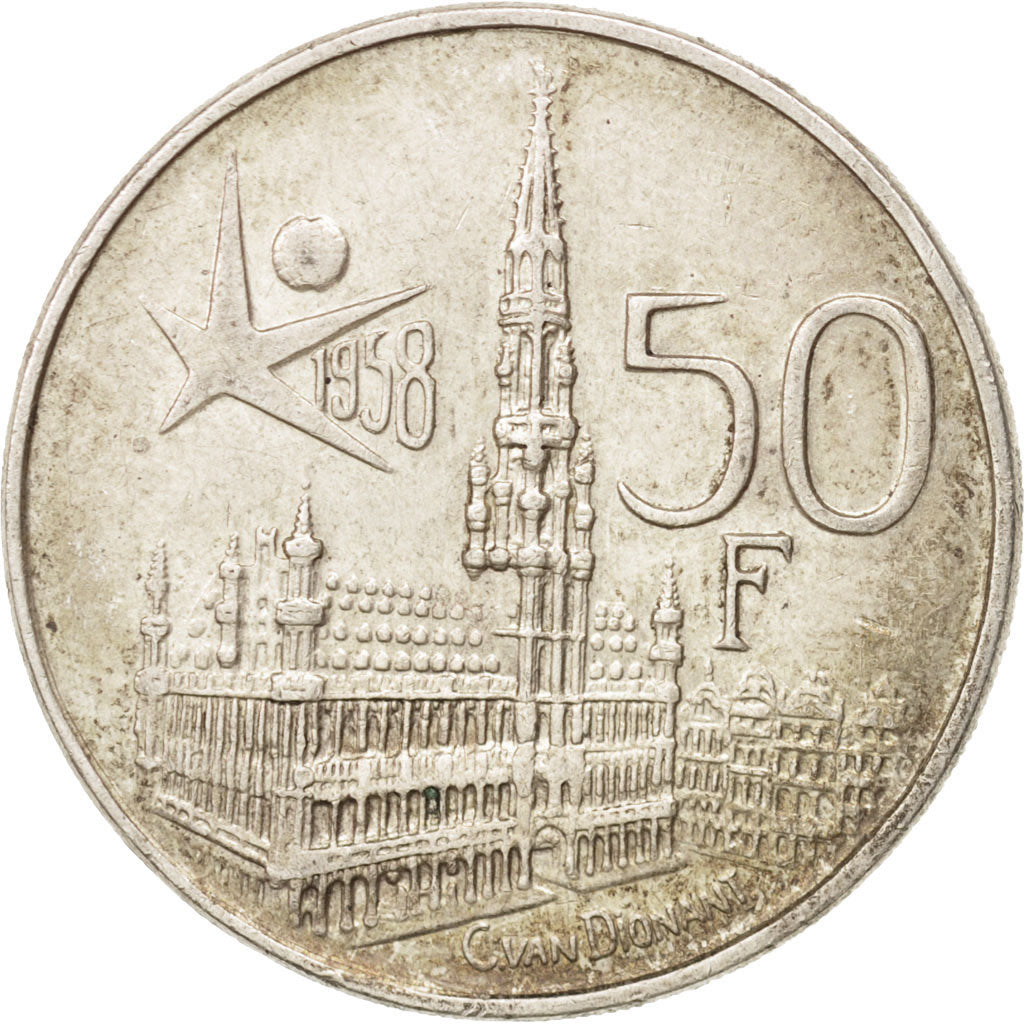 Belgium, 50 Francs, 50 Frank, 1958, AU(50-53), Silver, KM:150.1