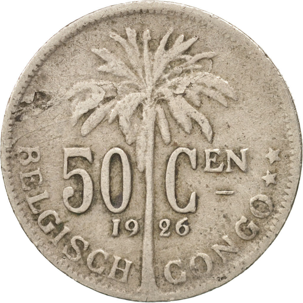 Belgian Congo, 50 Centimes, 1926, VF(20-25), Copper-nickel, KM:23