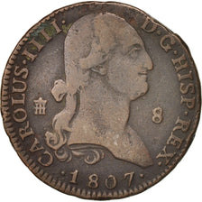 Spain, Charles IV, 8 Maravedis, 1807, Segovia, VF(30-35), Copper, KM:428