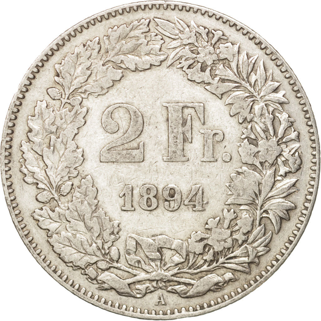 Coin, Switzerland, 2 Francs, 1894, Bern, VF(20-25), Silver, KM:21