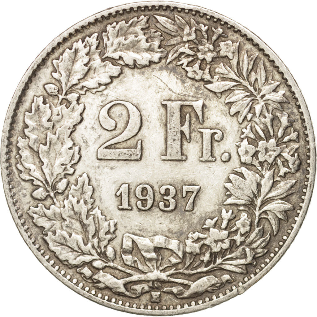 Switzerland, 2 Francs, 1937, Bern, EF(40-45), Silver, KM:21