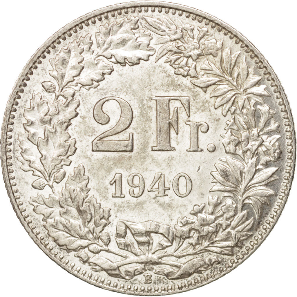 Switzerland, 2 Francs, 1940, Bern, AU(55-58), Silver, KM:21